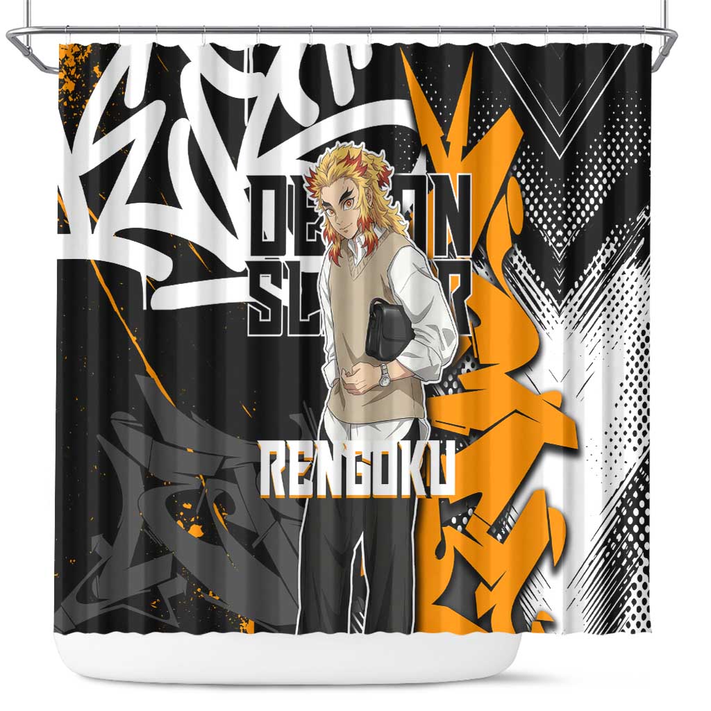 Kyojuro Rengoku Demon Slayer Shower Curtain Orange & Black Graffiti Anime