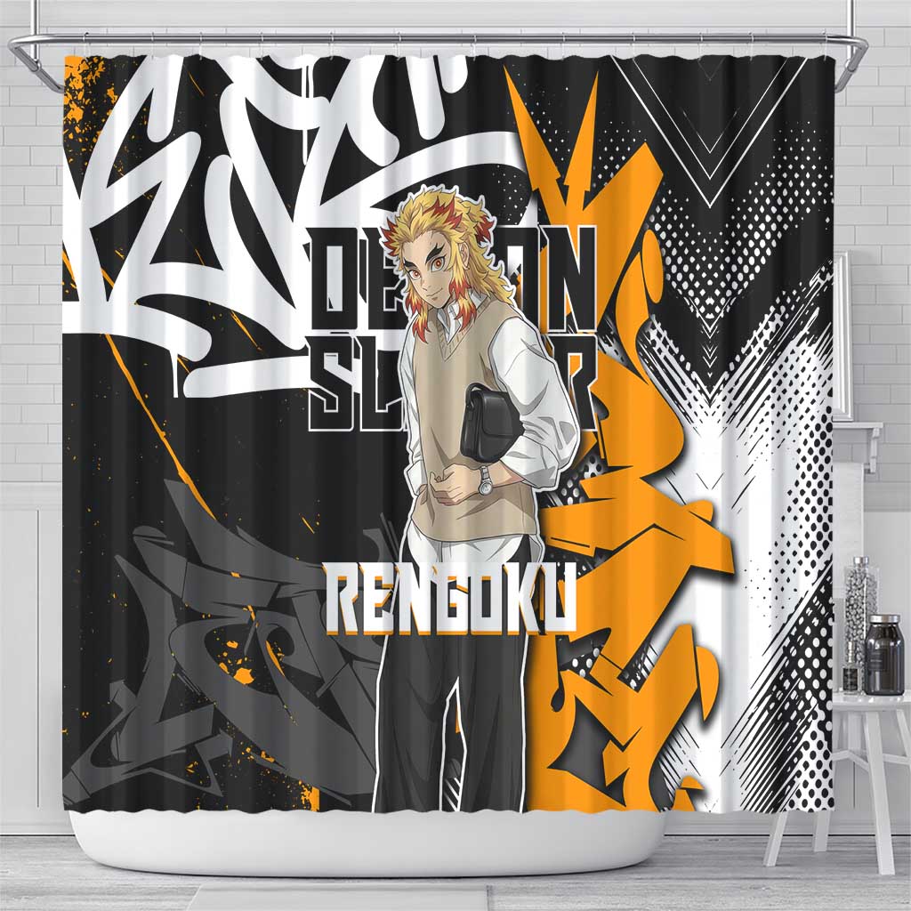 Kyojuro Rengoku Demon Slayer Shower Curtain Orange & Black Graffiti Anime