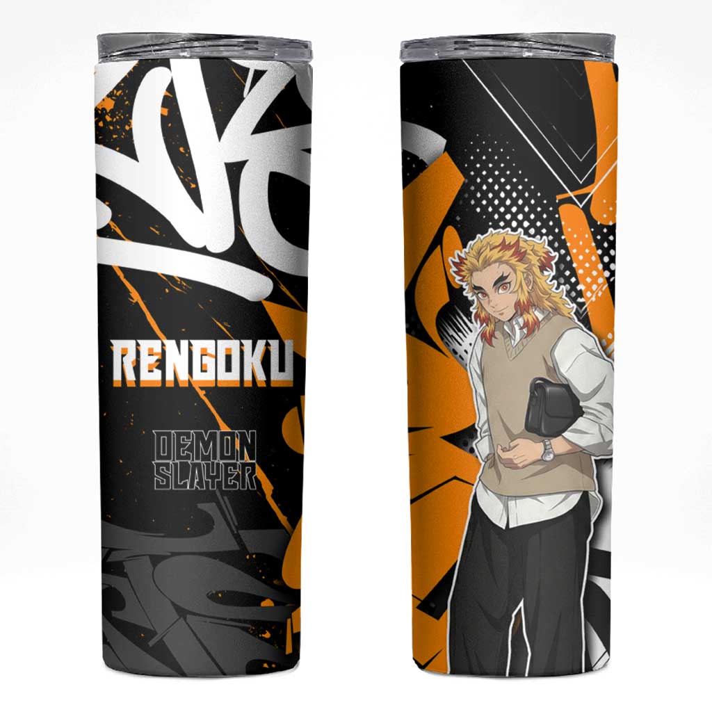 Kyojuro Rengoku Demon Slayer Skinny Tumbler Orange & Black Graffiti Anime