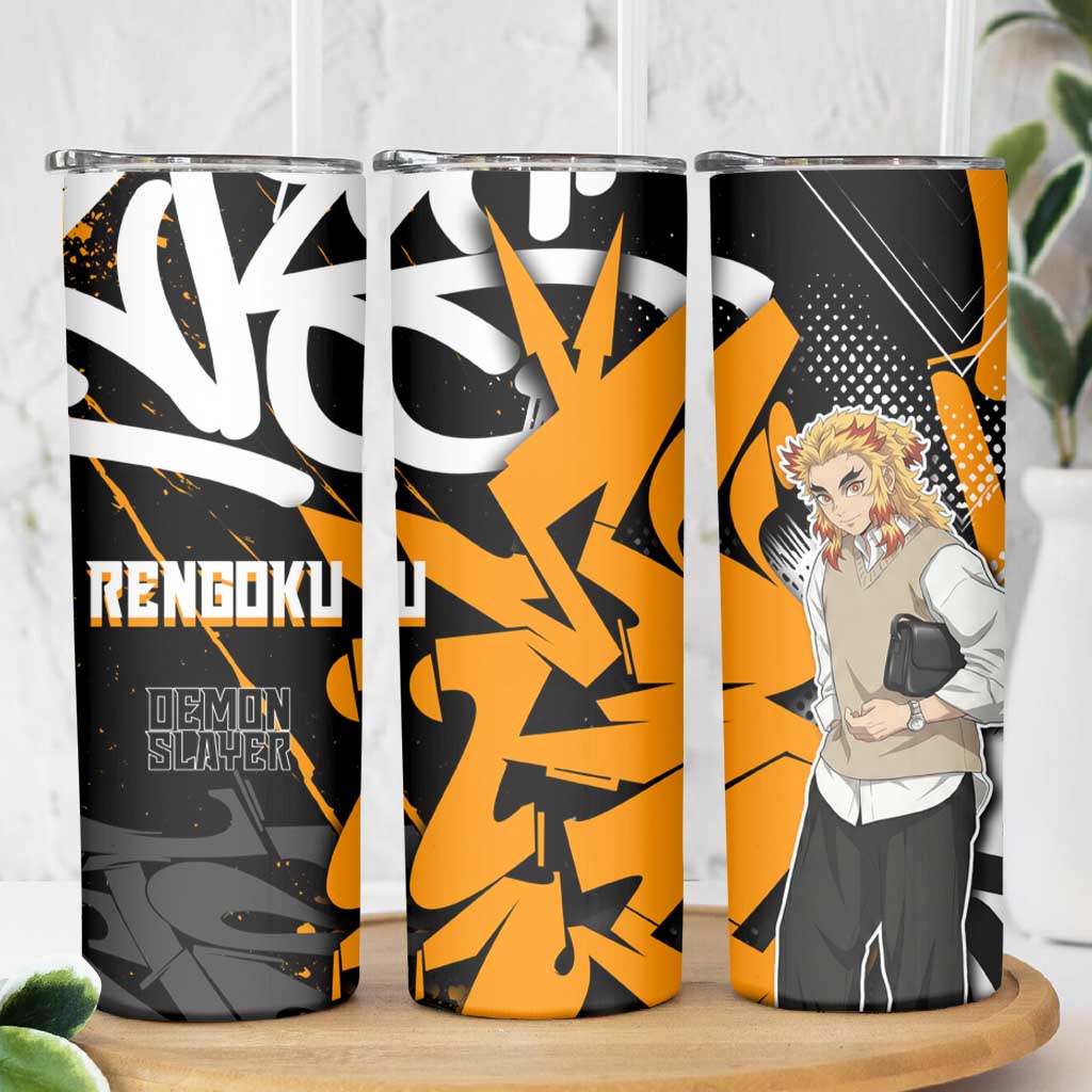 Kyojuro Rengoku Demon Slayer Skinny Tumbler Orange & Black Graffiti Anime