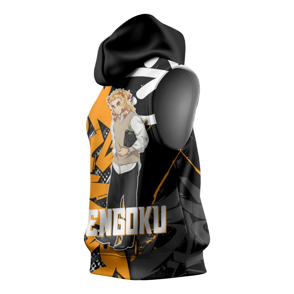 Kyojuro Rengoku Demon Slayer Sleeveless Hoodie Orange & Black Graffiti Anime