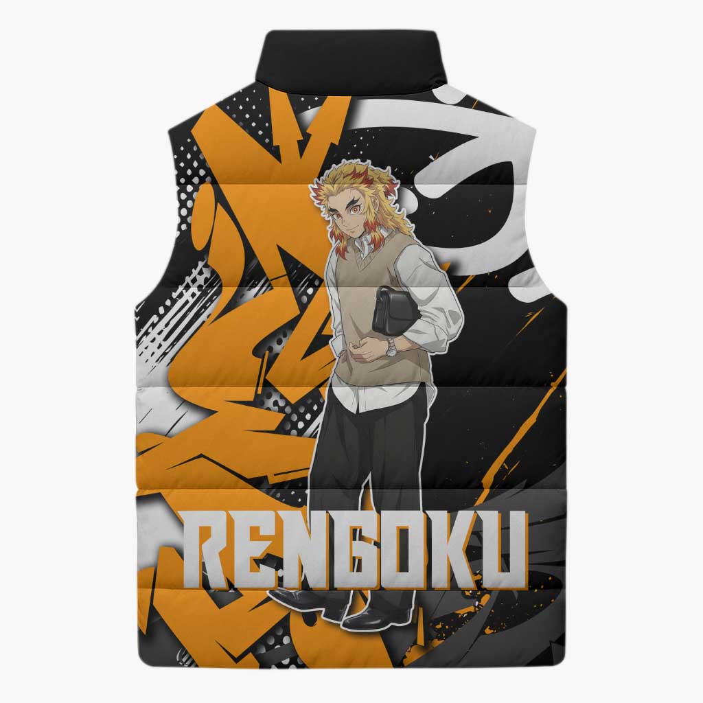 Kyojuro Rengoku Demon Slayer Sleeveless Puffer Jacket Orange & Black Graffiti Anime