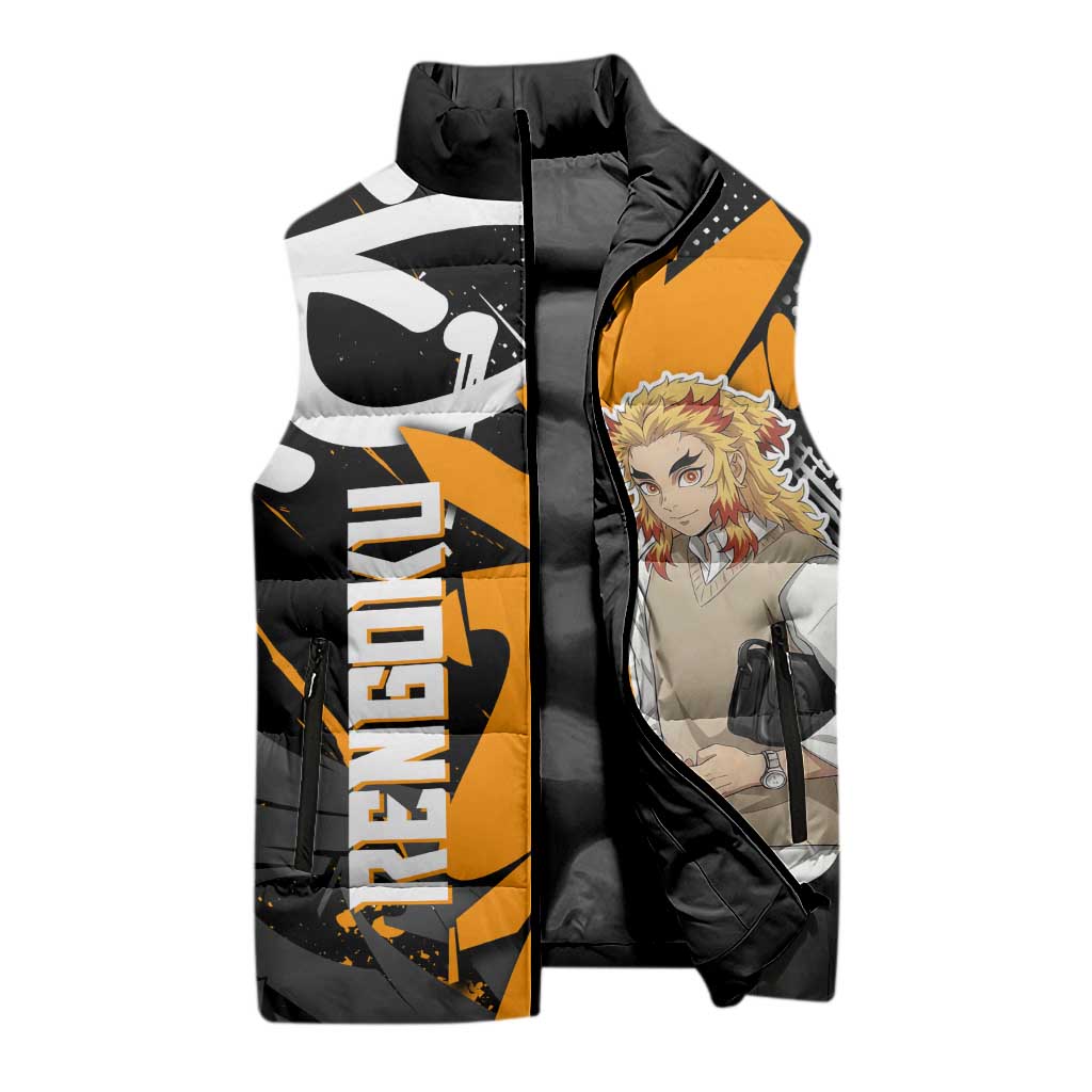 Kyojuro Rengoku Demon Slayer Sleeveless Puffer Jacket Orange & Black Graffiti Anime