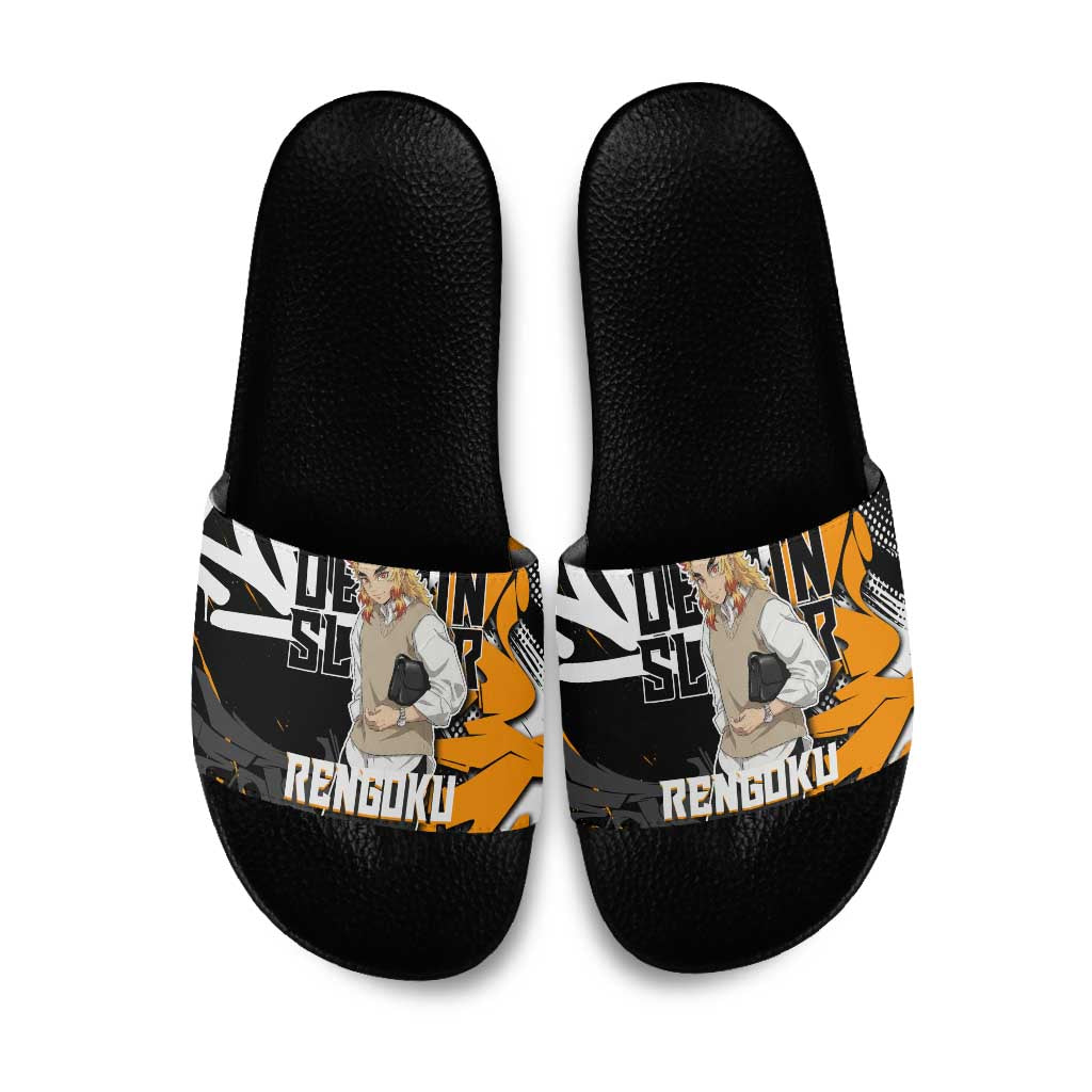 Kyojuro Rengoku Demon Slayer Slide Sandals Orange & Black Graffiti Anime
