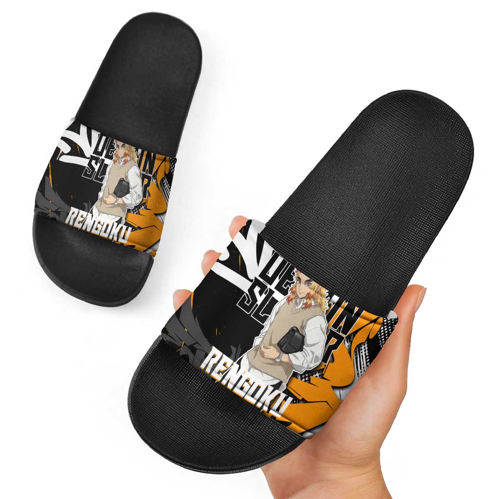 Kyojuro Rengoku Demon Slayer Slide Sandals Orange & Black Graffiti Anime