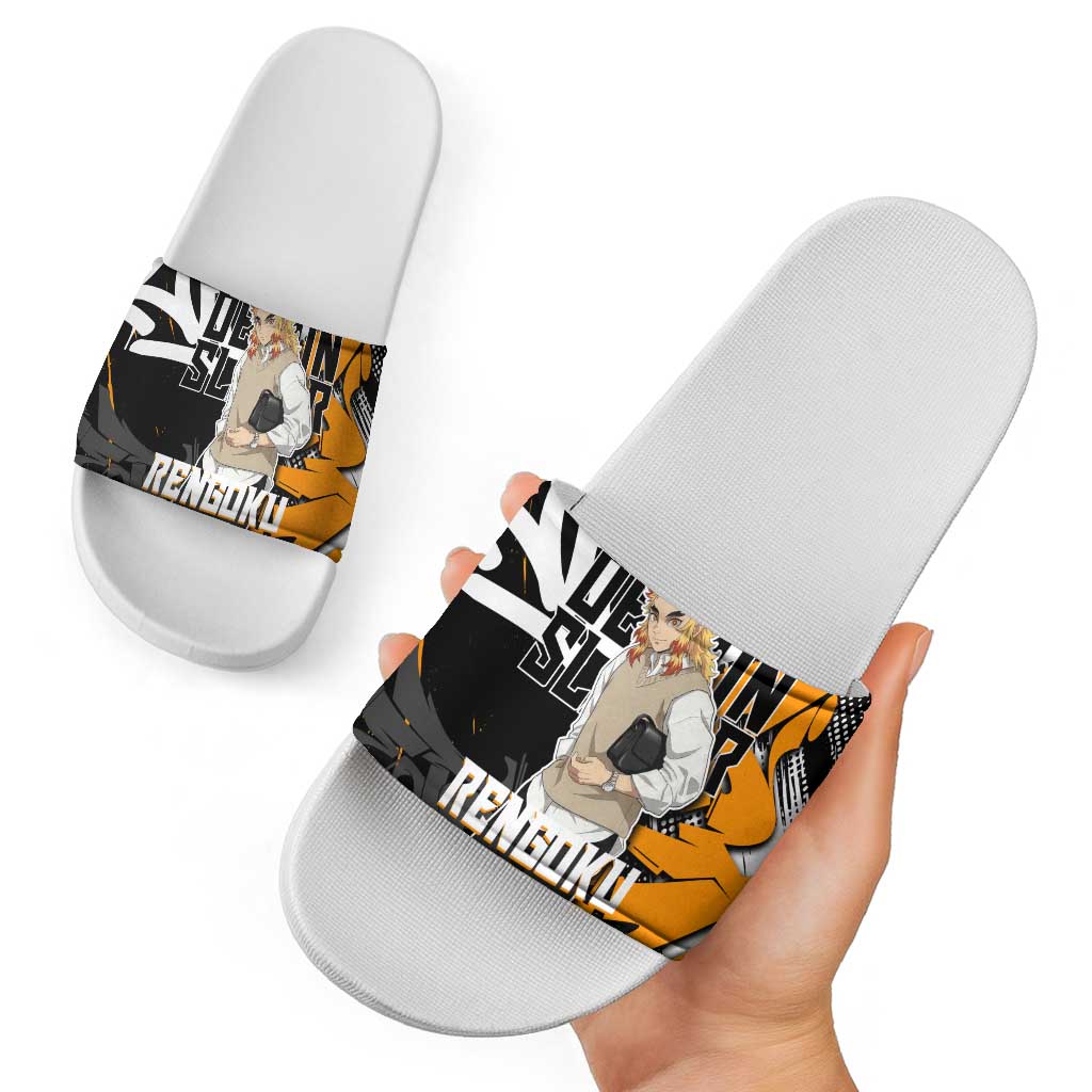 Kyojuro Rengoku Demon Slayer Slide Sandals Orange & Black Graffiti Anime