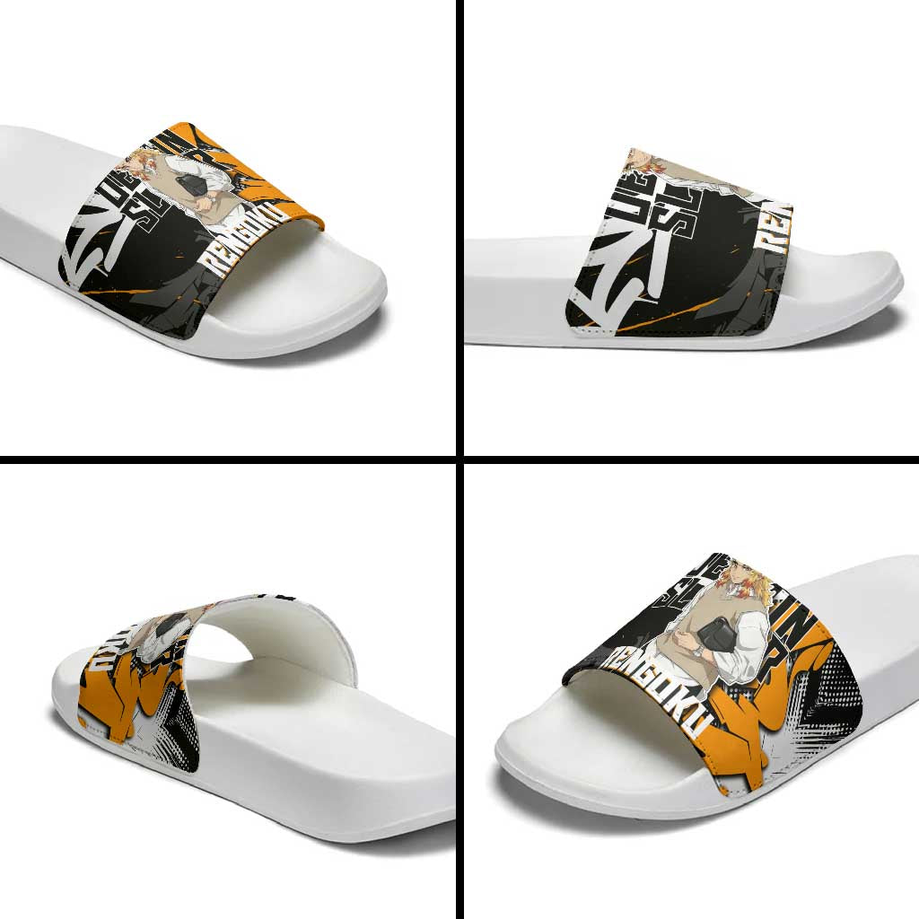 Kyojuro Rengoku Demon Slayer Slide Sandals Orange & Black Graffiti Anime