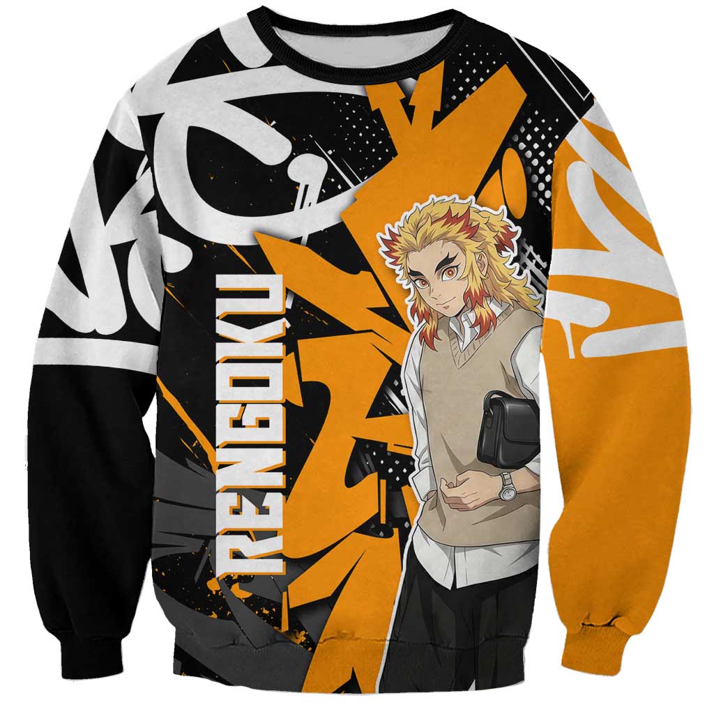 Kyojuro Rengoku Demon Slayer Sweatshirt Orange & Black Graffiti Anime