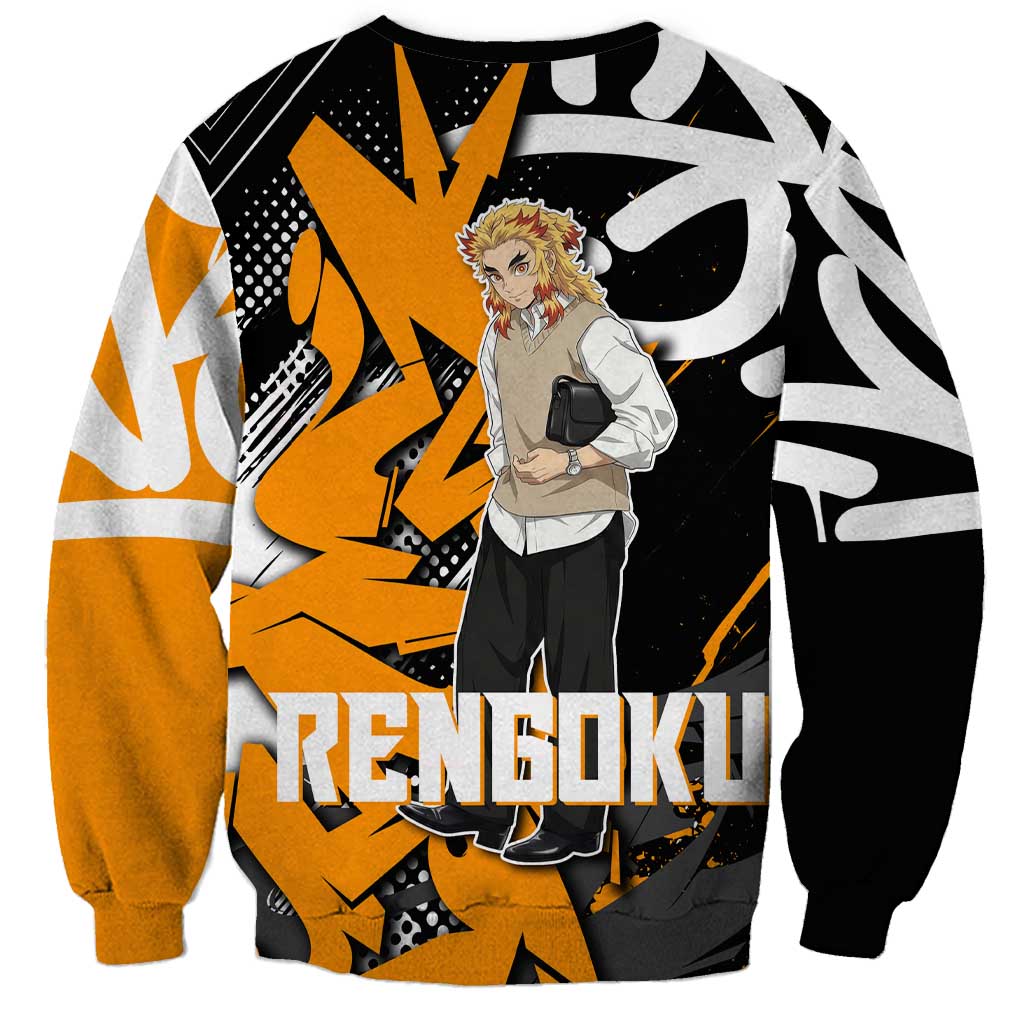 Kyojuro Rengoku Demon Slayer Sweatshirt Orange & Black Graffiti Anime