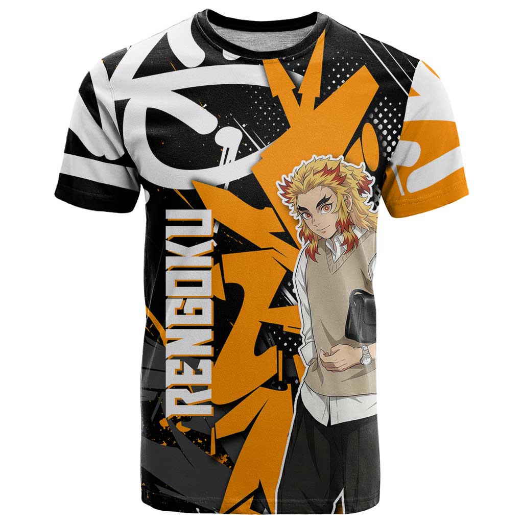 Kyojuro Rengoku Demon Slayer T Shirt Orange & Black Graffiti Anime