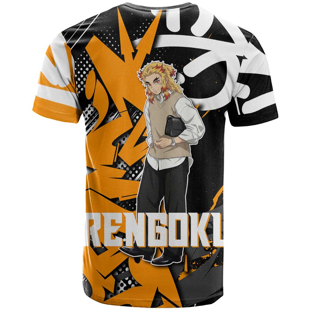 Kyojuro Rengoku Demon Slayer T Shirt Orange & Black Graffiti Anime