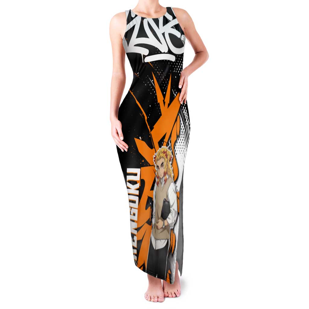 Kyojuro Rengoku Demon Slayer Tank Maxi Dress Orange & Black Graffiti Anime