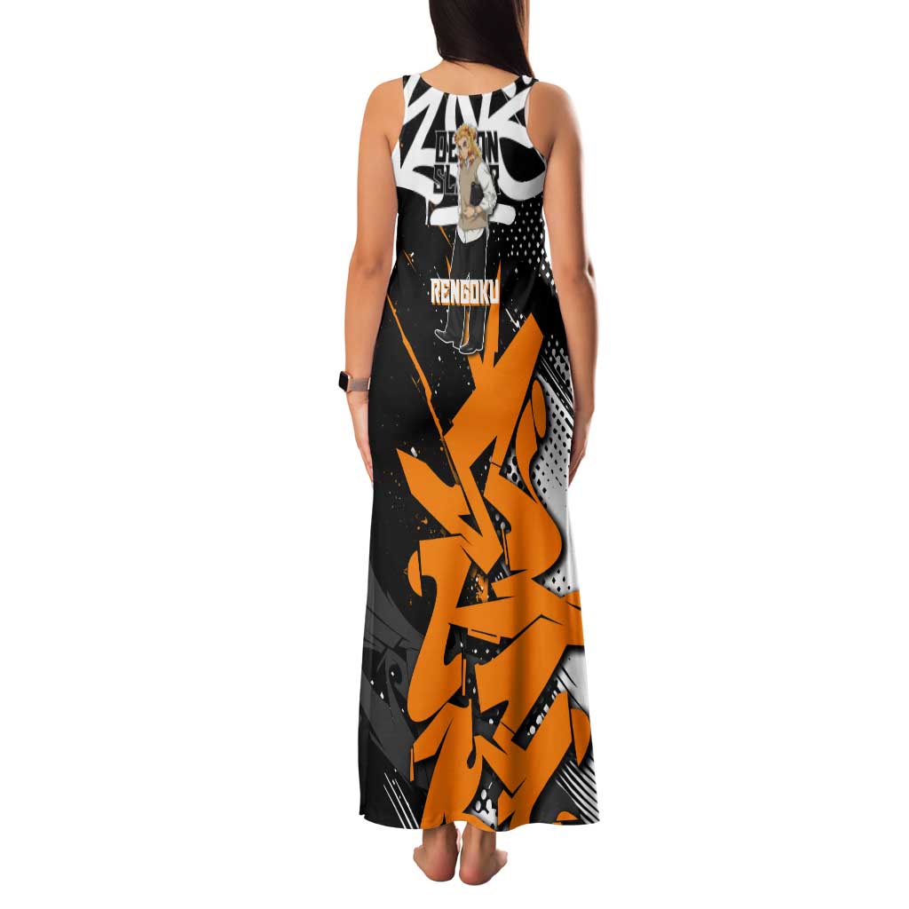 Kyojuro Rengoku Demon Slayer Tank Maxi Dress Orange & Black Graffiti Anime