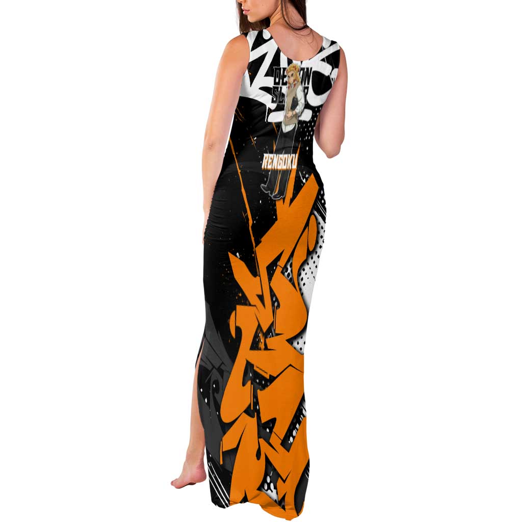 Kyojuro Rengoku Demon Slayer Tank Maxi Dress Orange & Black Graffiti Anime