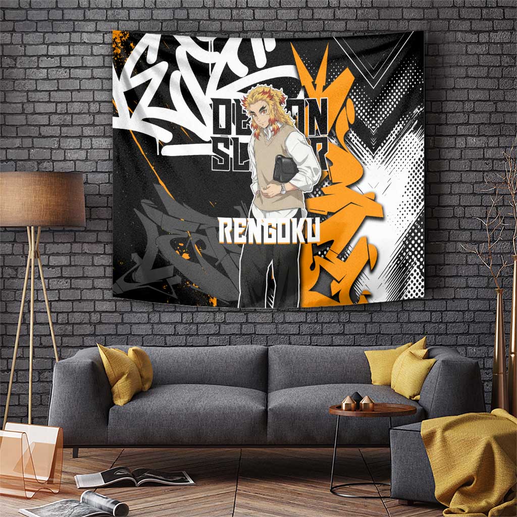 Kyojuro Rengoku Demon Slayer Tapestry Orange & Black Graffiti Anime