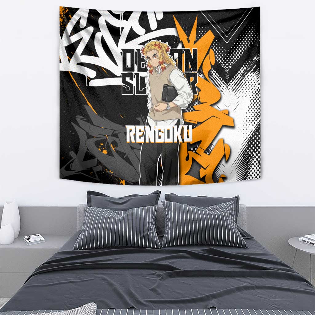 Kyojuro Rengoku Demon Slayer Tapestry Orange & Black Graffiti Anime