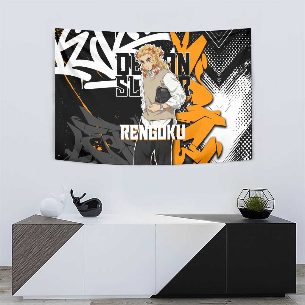 Kyojuro Rengoku Demon Slayer Tapestry Orange & Black Graffiti Anime