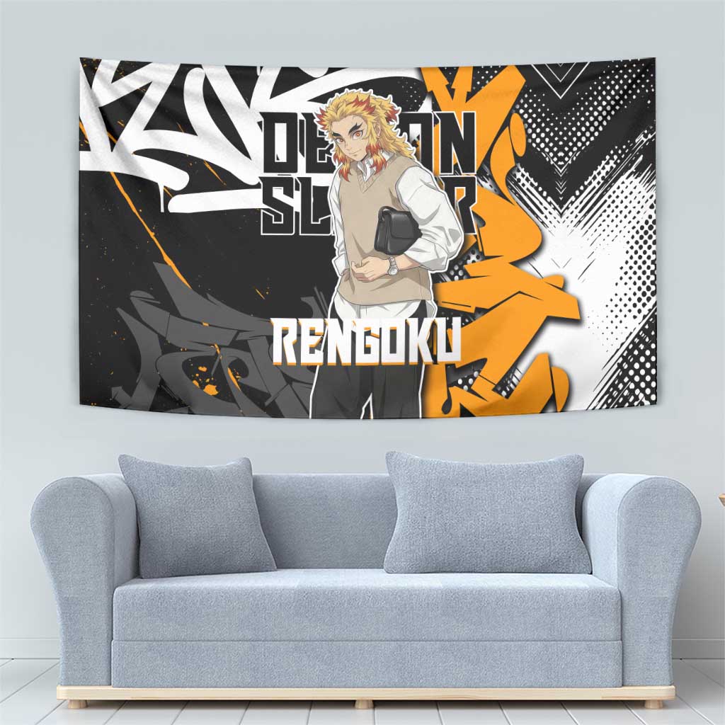 Kyojuro Rengoku Demon Slayer Tapestry Orange & Black Graffiti Anime