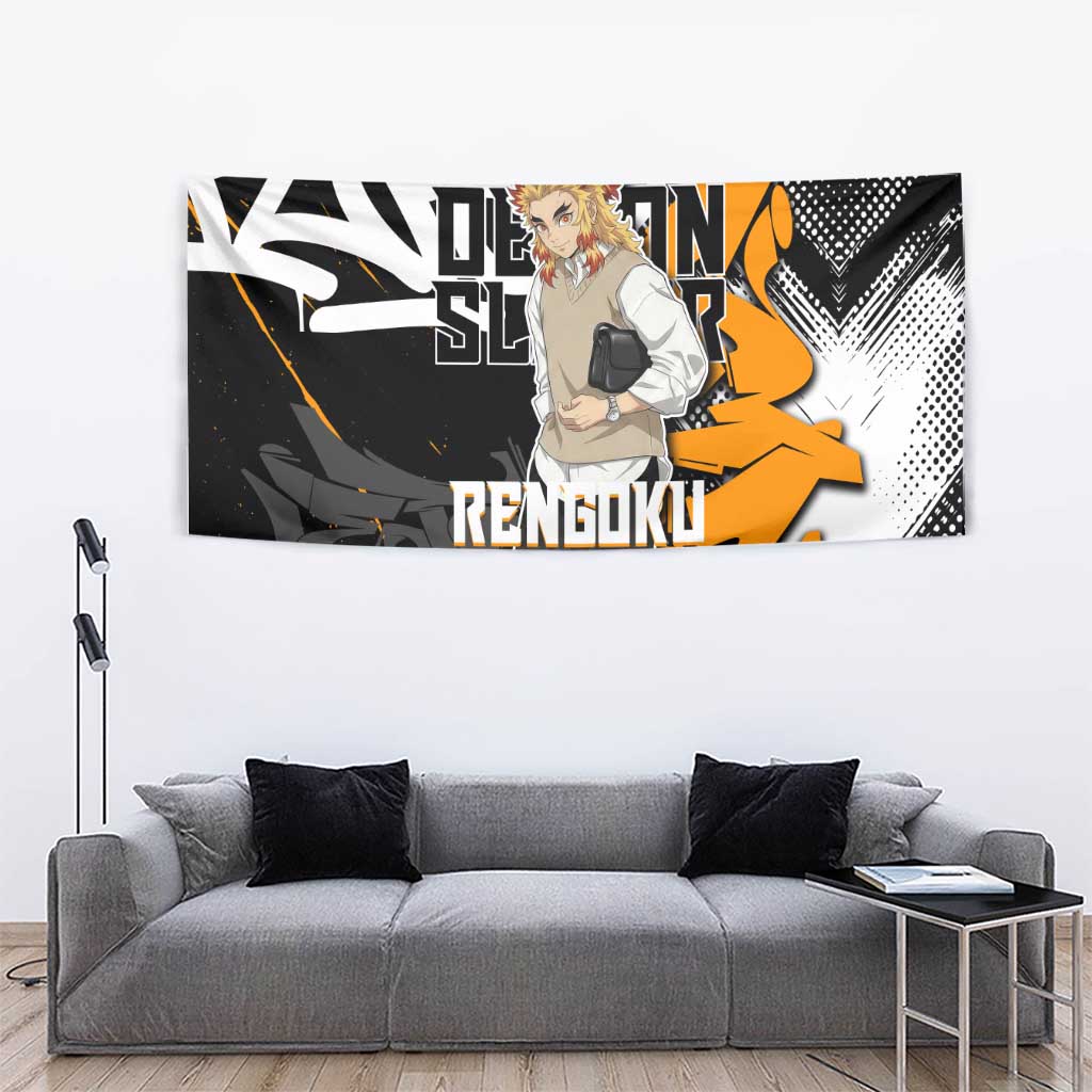 Kyojuro Rengoku Demon Slayer Tapestry Orange & Black Graffiti Anime
