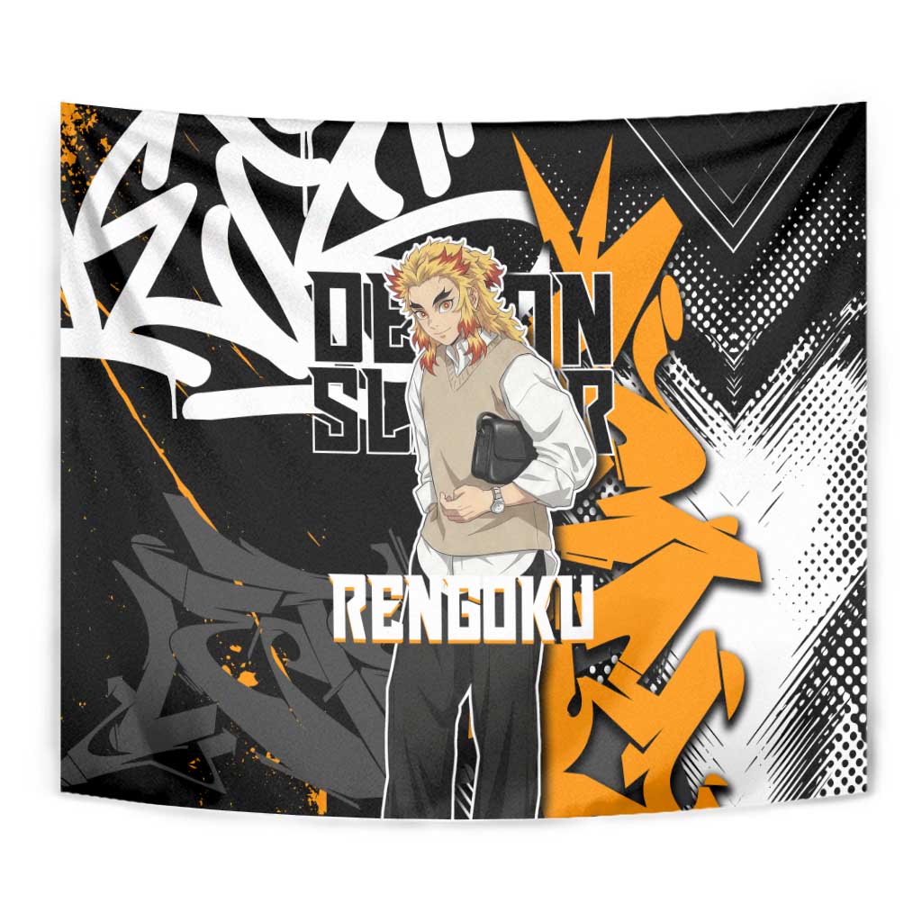 Kyojuro Rengoku Demon Slayer Tapestry Orange & Black Graffiti Anime