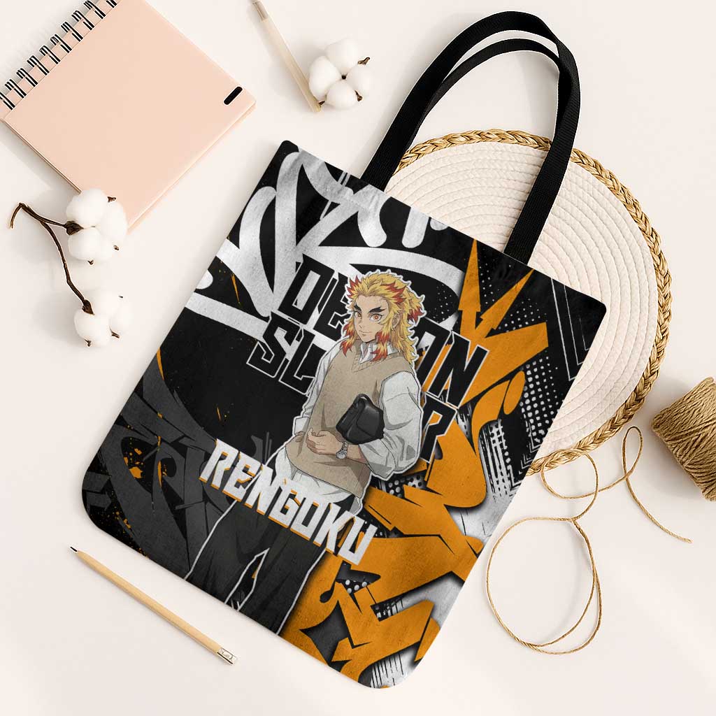 Kyojuro Rengoku Demon Slayer Tote Bag Orange & Black Graffiti Anime