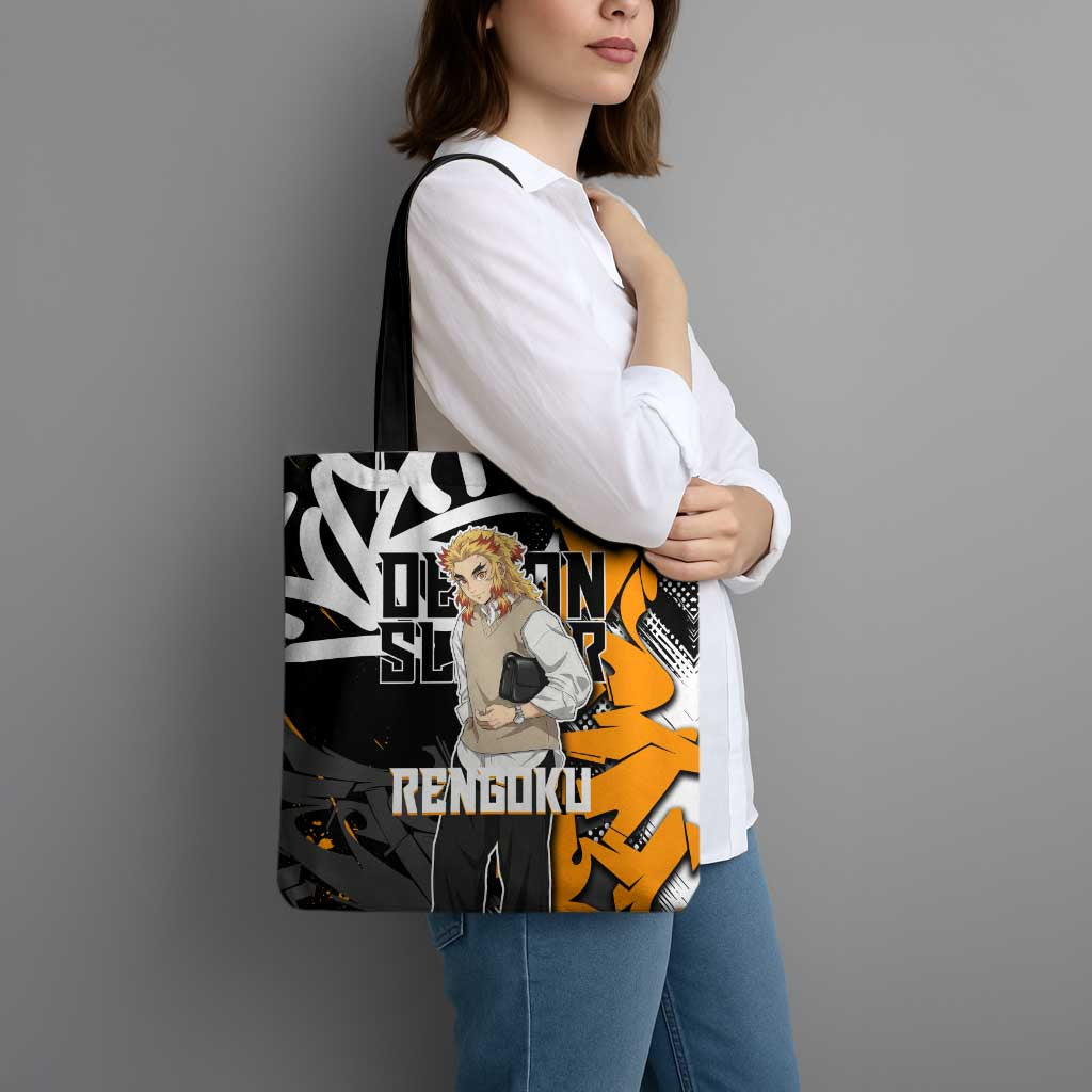 Kyojuro Rengoku Demon Slayer Tote Bag Orange & Black Graffiti Anime