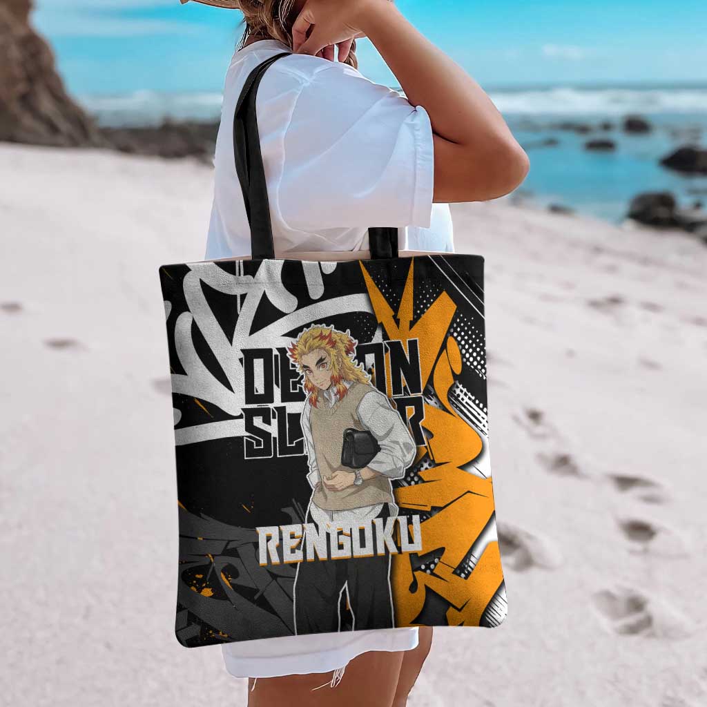 Kyojuro Rengoku Demon Slayer Tote Bag Orange & Black Graffiti Anime