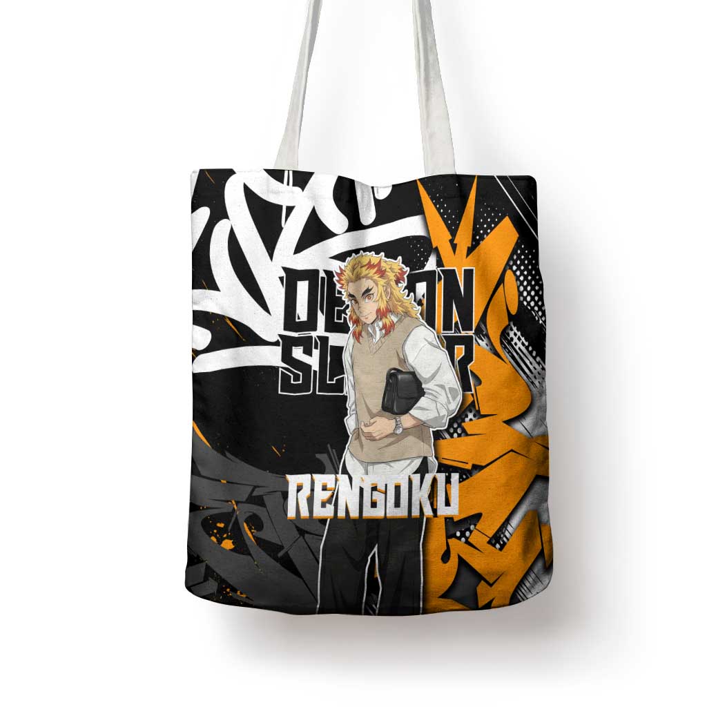Kyojuro Rengoku Demon Slayer Tote Bag Orange & Black Graffiti Anime