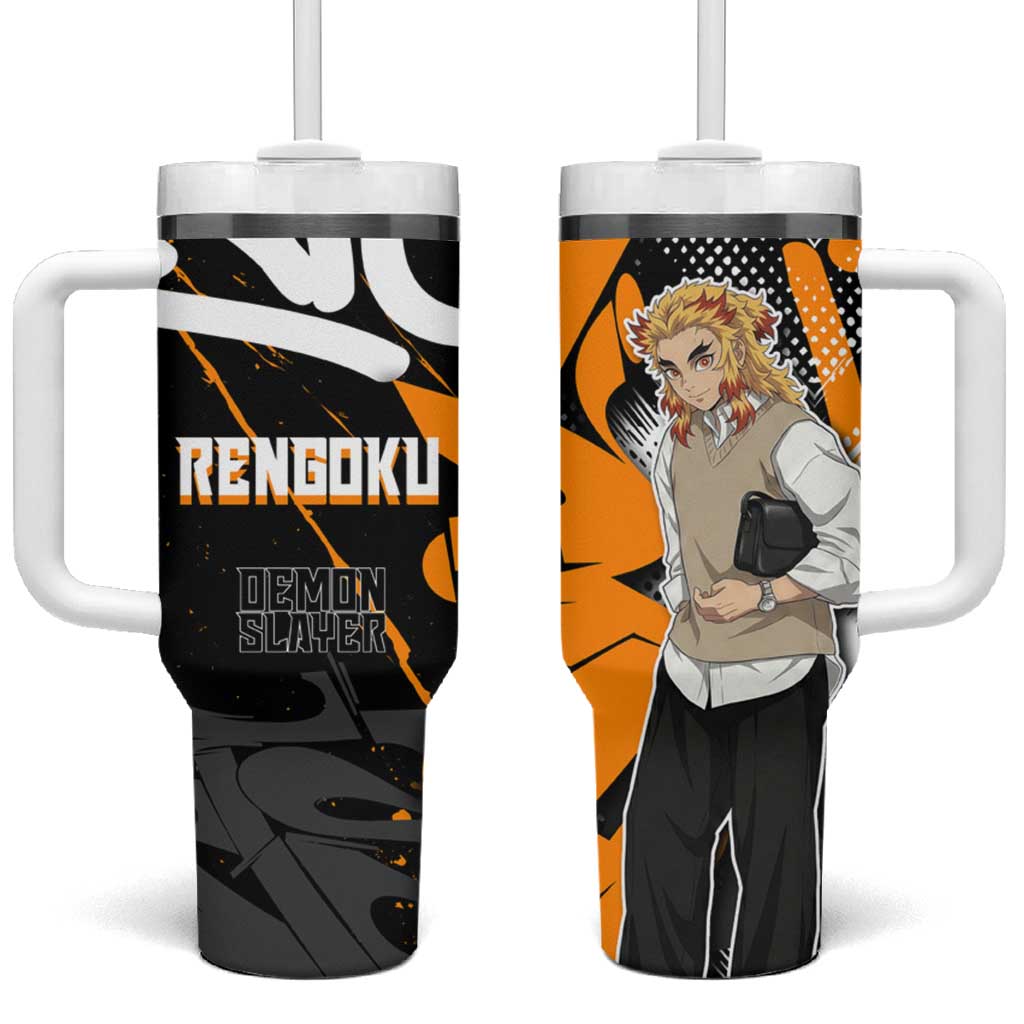 Kyojuro Rengoku Demon Slayer Tumbler With Handle Orange & Black Graffiti Anime