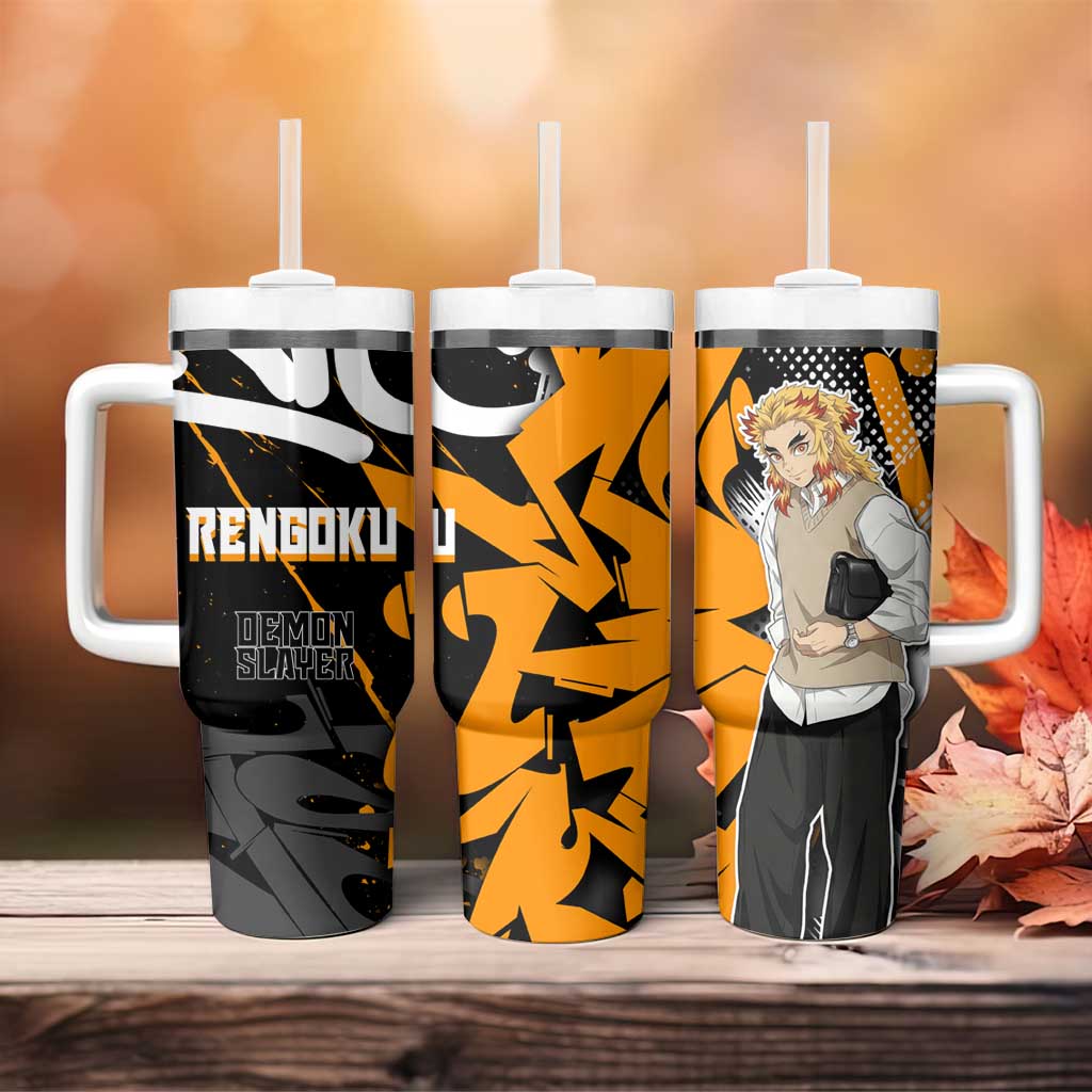 Kyojuro Rengoku Demon Slayer Tumbler With Handle Orange & Black Graffiti Anime