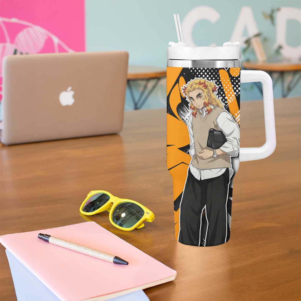 Kyojuro Rengoku Demon Slayer Tumbler With Handle Orange & Black Graffiti Anime