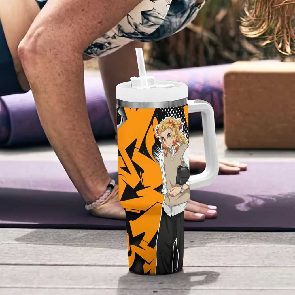 Kyojuro Rengoku Demon Slayer Tumbler With Handle Orange & Black Graffiti Anime