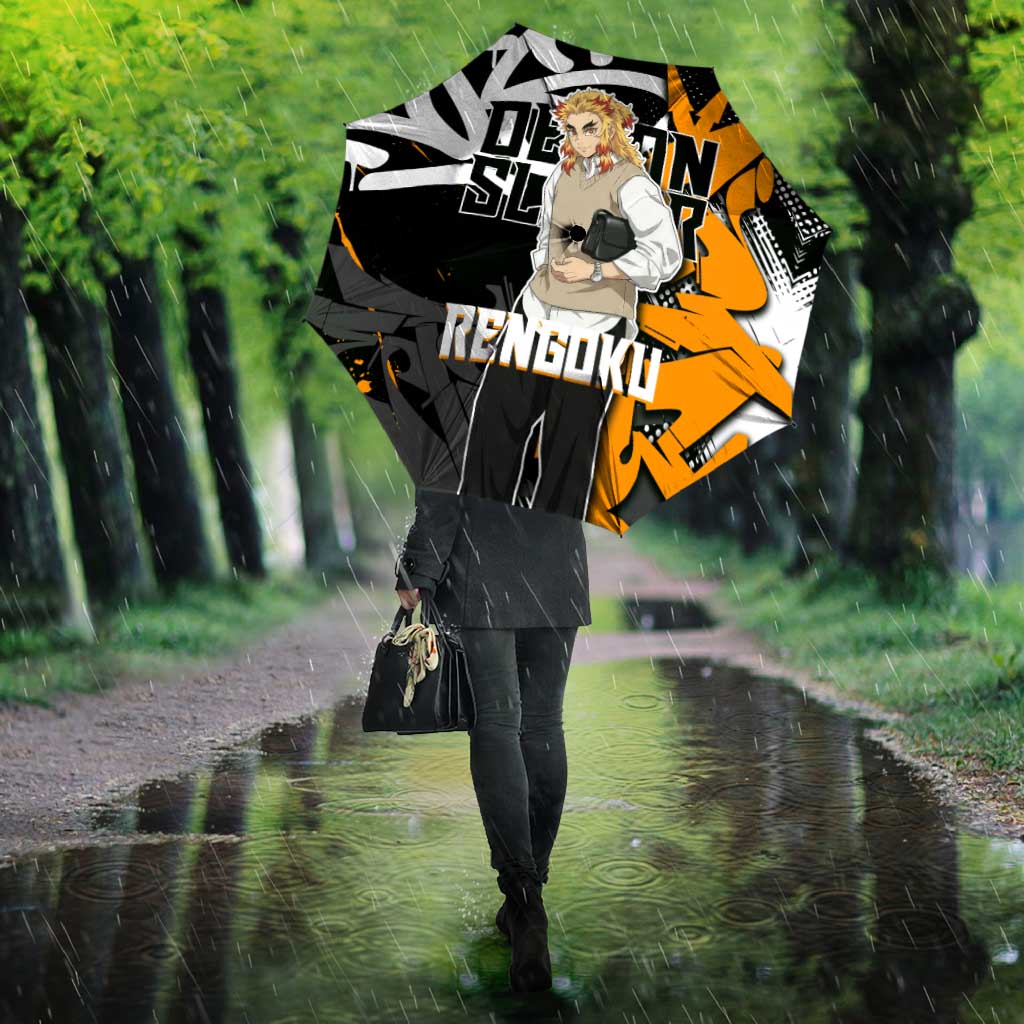Kyojuro Rengoku Demon Slayer Umbrella Orange & Black Graffiti Anime