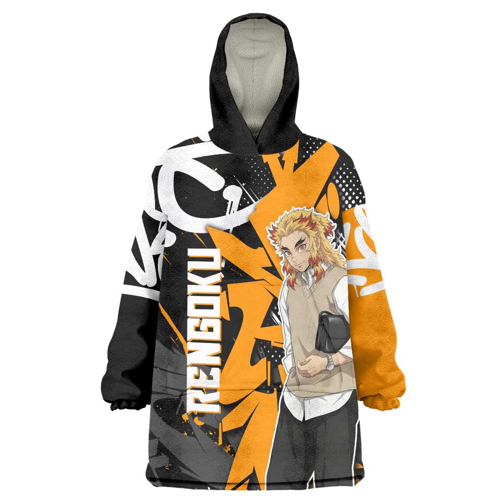 Kyojuro Rengoku Demon Slayer Wearable Blanket Hoodie Orange & Black Graffiti Anime