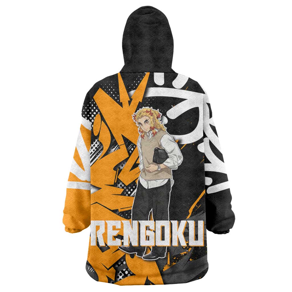 Kyojuro Rengoku Demon Slayer Wearable Blanket Hoodie Orange & Black Graffiti Anime