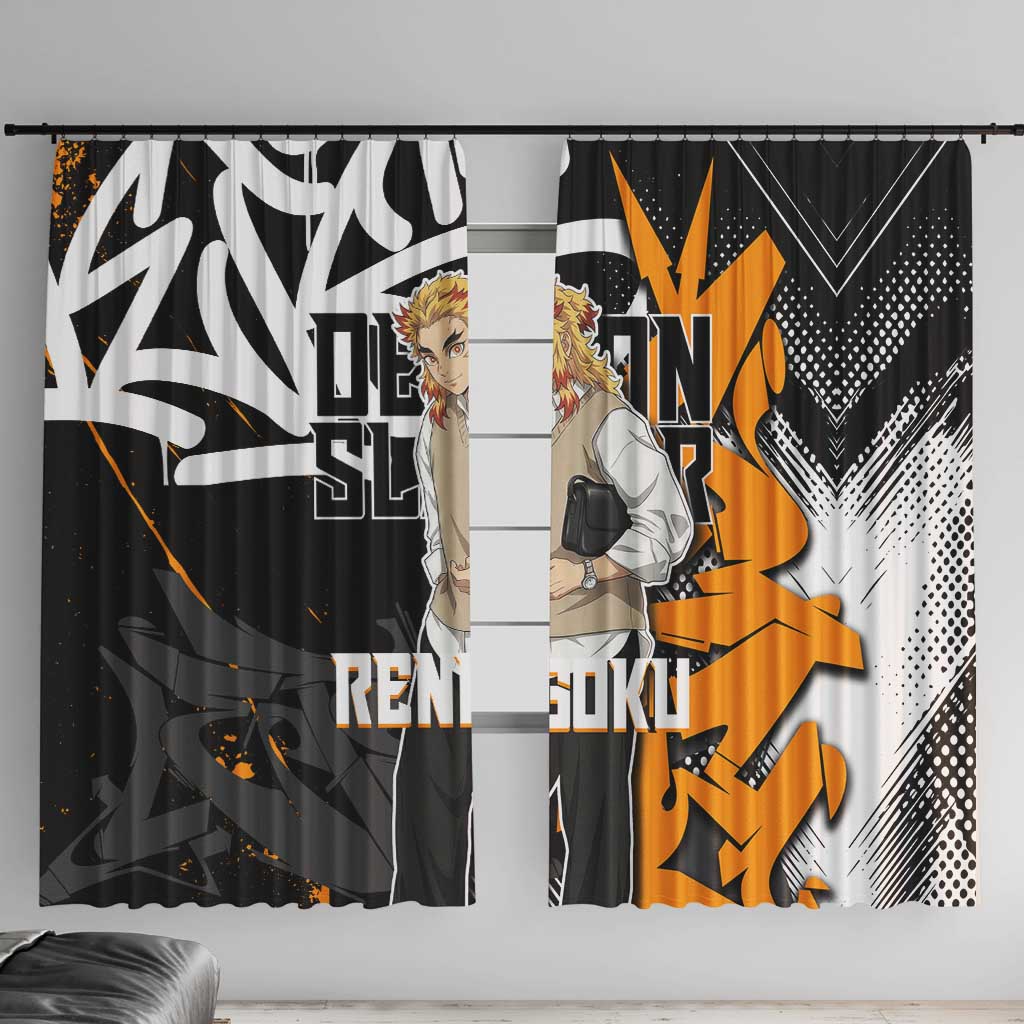 Kyojuro Rengoku Demon Slayer Window Curtain Orange & Black Graffiti Anime