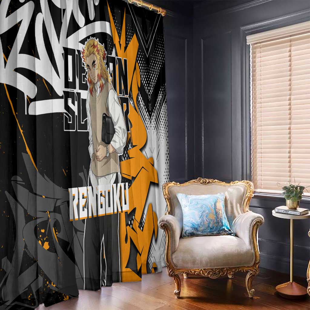 Kyojuro Rengoku Demon Slayer Window Curtain Orange & Black Graffiti Anime