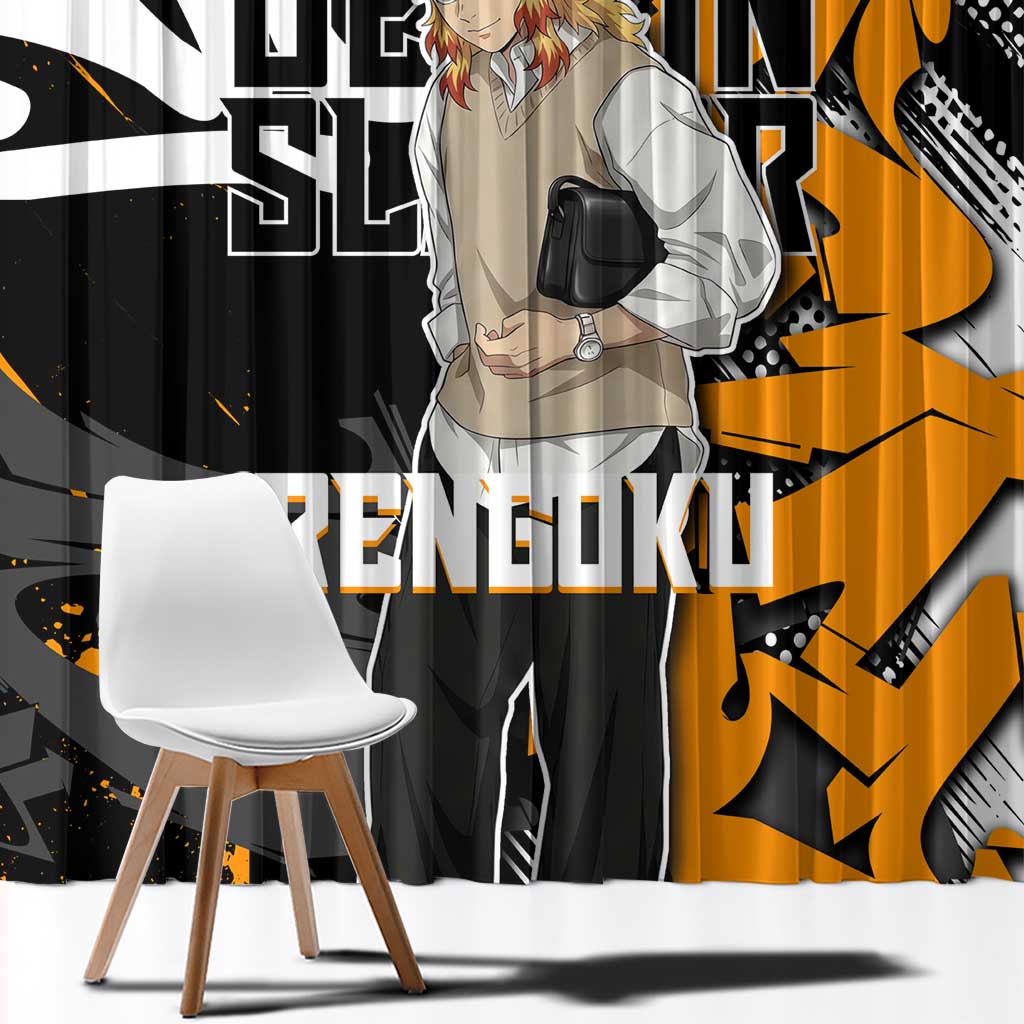 Kyojuro Rengoku Demon Slayer Window Curtain Orange & Black Graffiti Anime