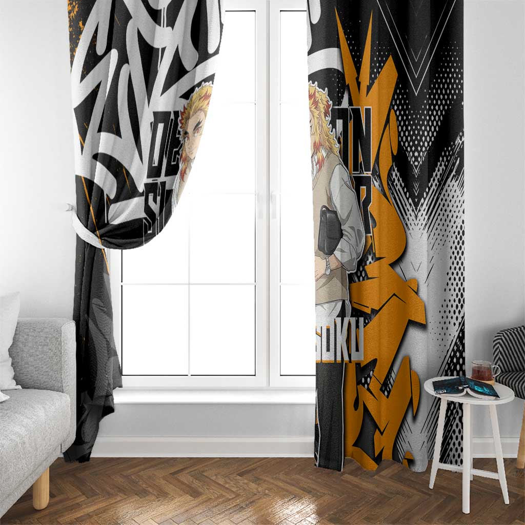 Kyojuro Rengoku Demon Slayer Window Curtain Orange & Black Graffiti Anime