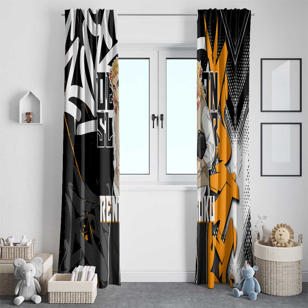 Kyojuro Rengoku Demon Slayer Window Curtain Orange & Black Graffiti Anime