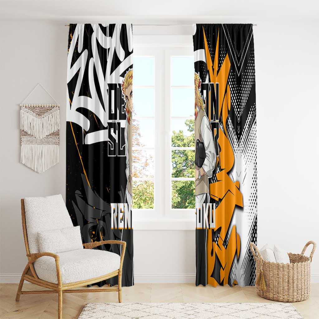 Kyojuro Rengoku Demon Slayer Window Curtain Orange & Black Graffiti Anime