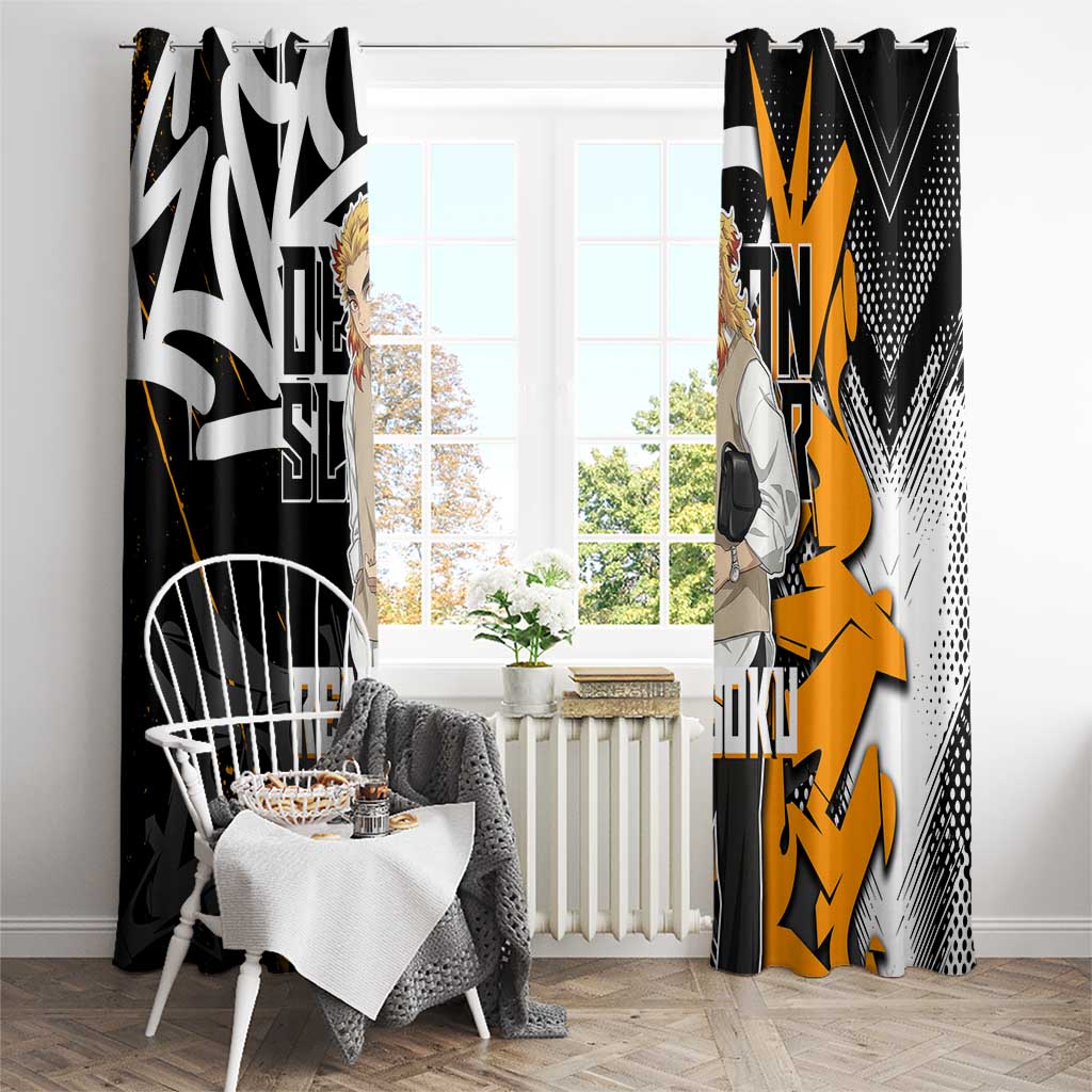 Kyojuro Rengoku Demon Slayer Window Curtain Orange & Black Graffiti Anime