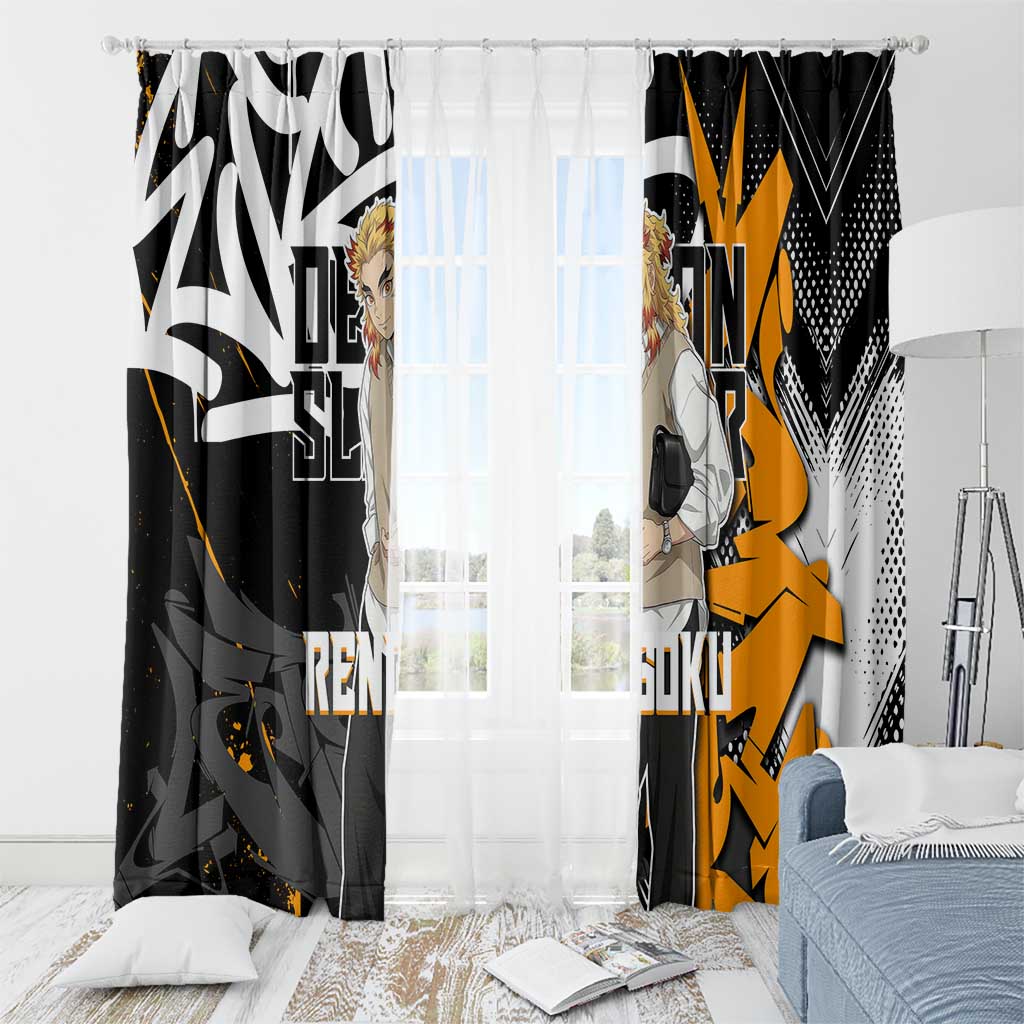 Kyojuro Rengoku Demon Slayer Window Curtain Orange & Black Graffiti Anime