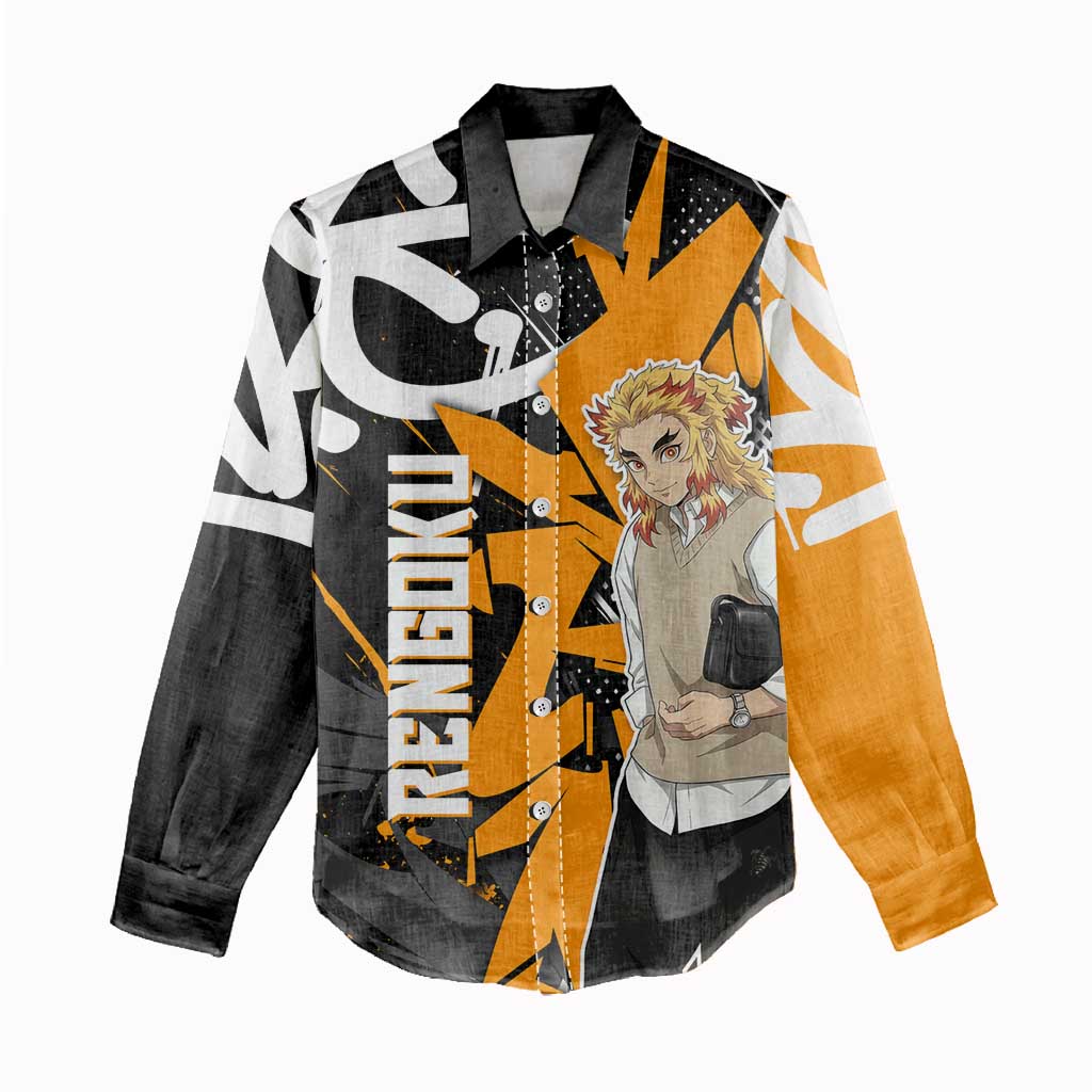 Kyojuro Rengoku Demon Slayer Women Casual Shirt Orange & Black Graffiti Anime