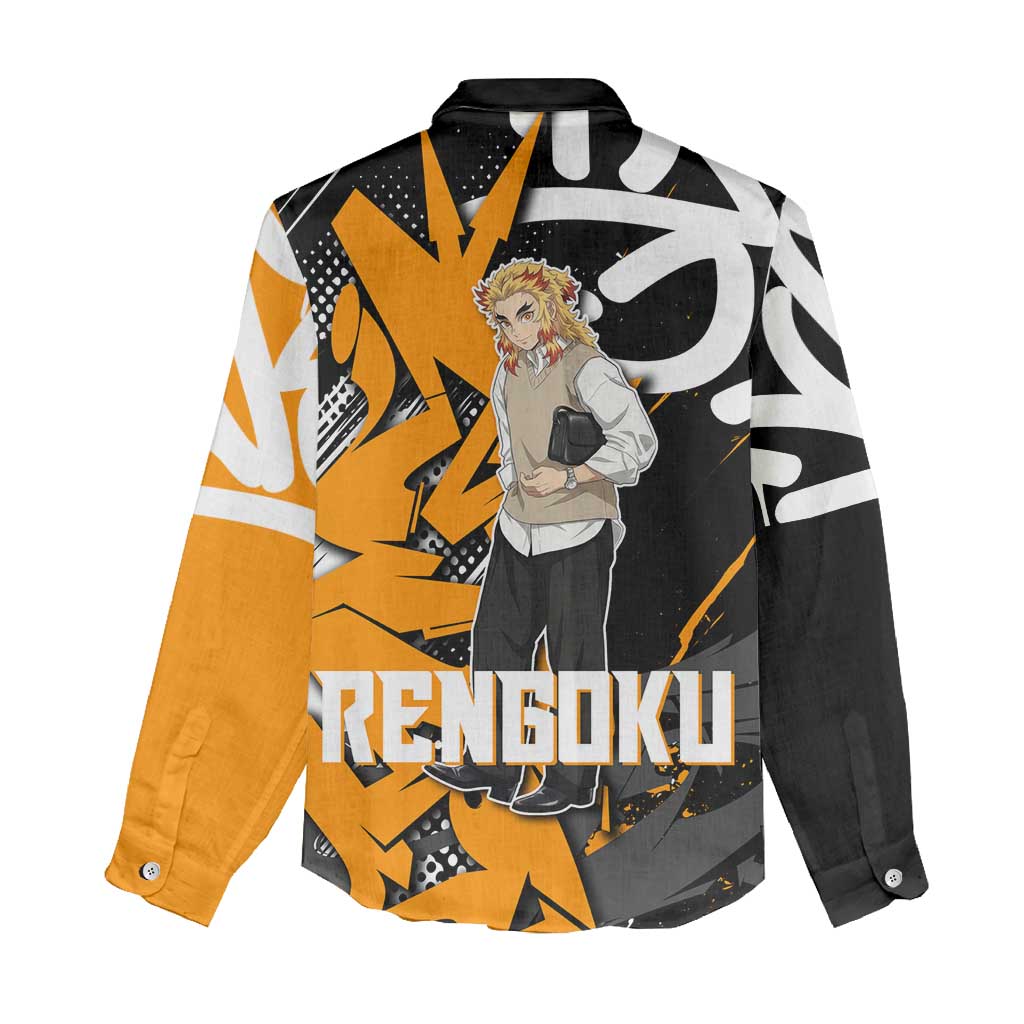 Kyojuro Rengoku Demon Slayer Women Casual Shirt Orange & Black Graffiti Anime