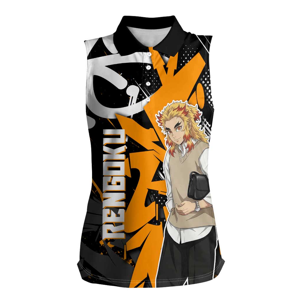 Kyojuro Rengoku Demon Slayer Women Sleeveless Polo Shirt Orange & Black Graffiti Anime