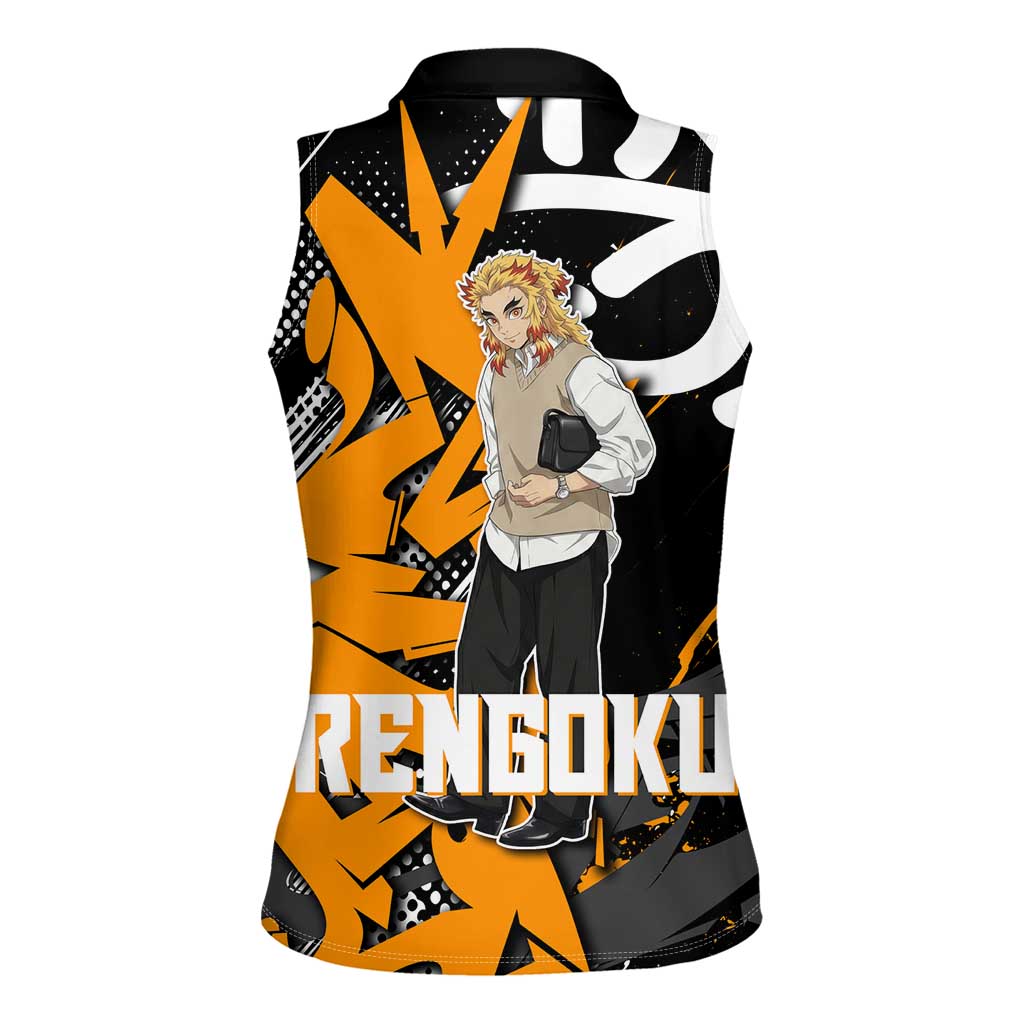 Kyojuro Rengoku Demon Slayer Women Sleeveless Polo Shirt Orange & Black Graffiti Anime