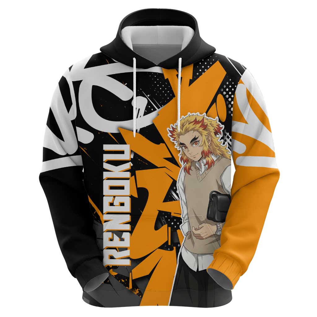 Kyojuro Rengoku Demon Slayer Zip Hoodie Orange & Black Graffiti Anime