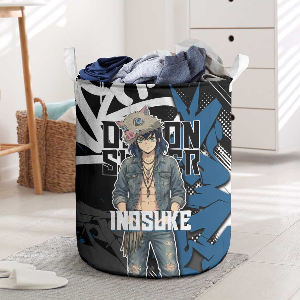 Hashibira Inosuke Demon Slayer Laundry Basket Blue & Black Graffiti Anime