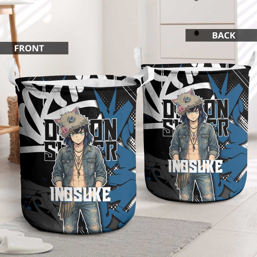 Hashibira Inosuke Demon Slayer Laundry Basket Blue & Black Graffiti Anime